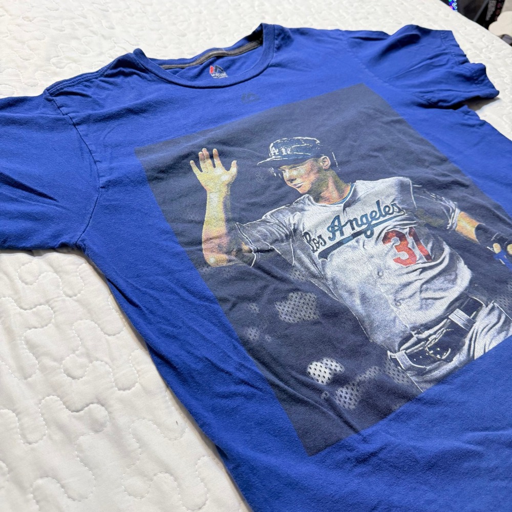 Mens Medium T-Shirt Blue LA Dodgers Joc Pederson Graphic GORPCORE ATHLETE MLB